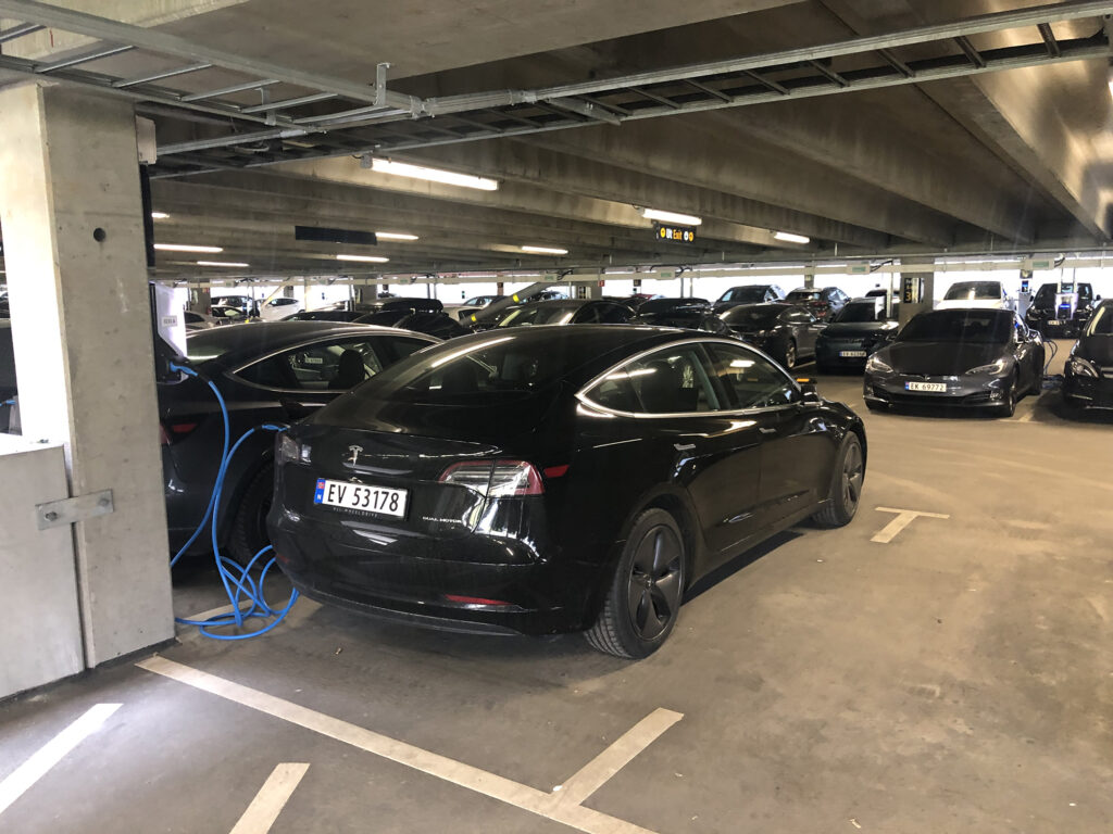 Electric cars charging at Norway airport