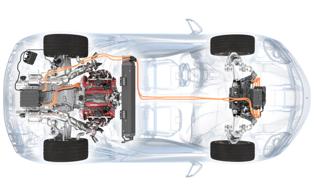 Ferrari SF90 Stradale technical diagram showing the electrical systems