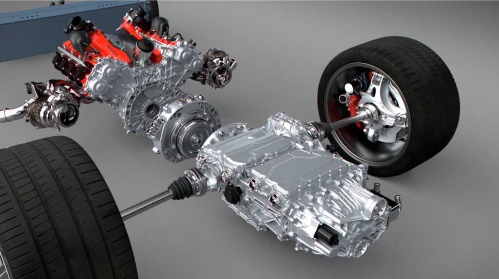Ferrari SF90 Stradale engine, electric motor and transmission exploded view
