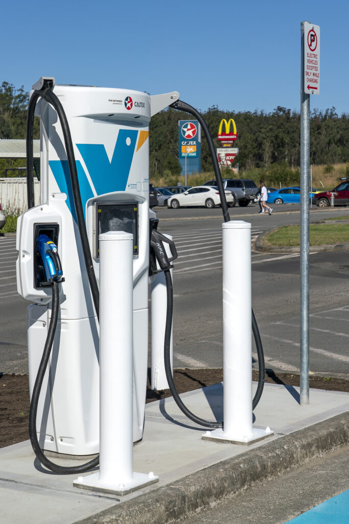 Evie rapid charging point at a Caltex (Ampol) service station in Taree NSW