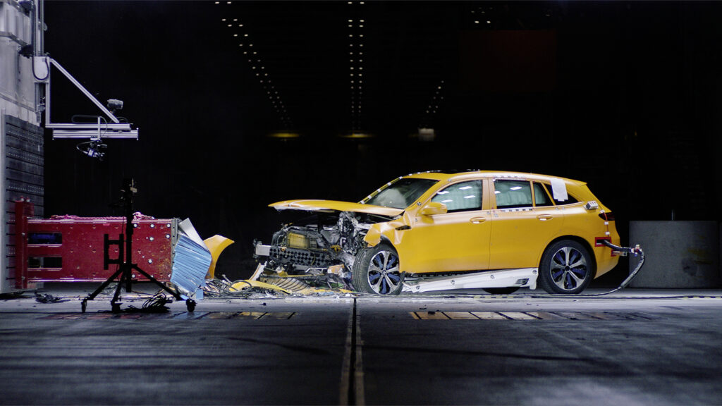 Mercedes-Benz EQC undergoing crash test analysis