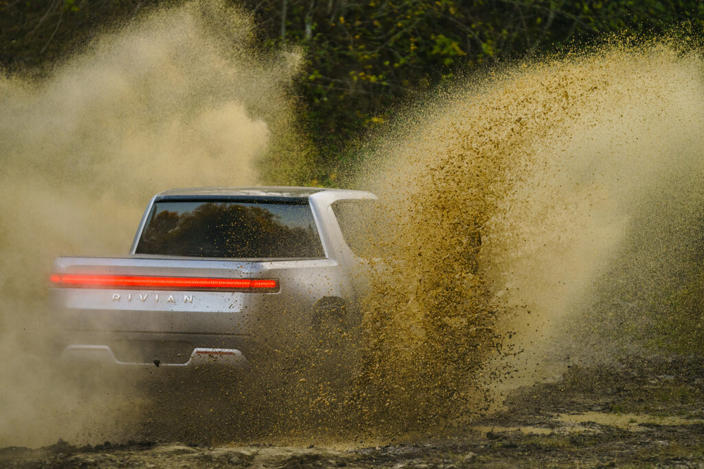 Rivian R1T electric pickup truck going off-road