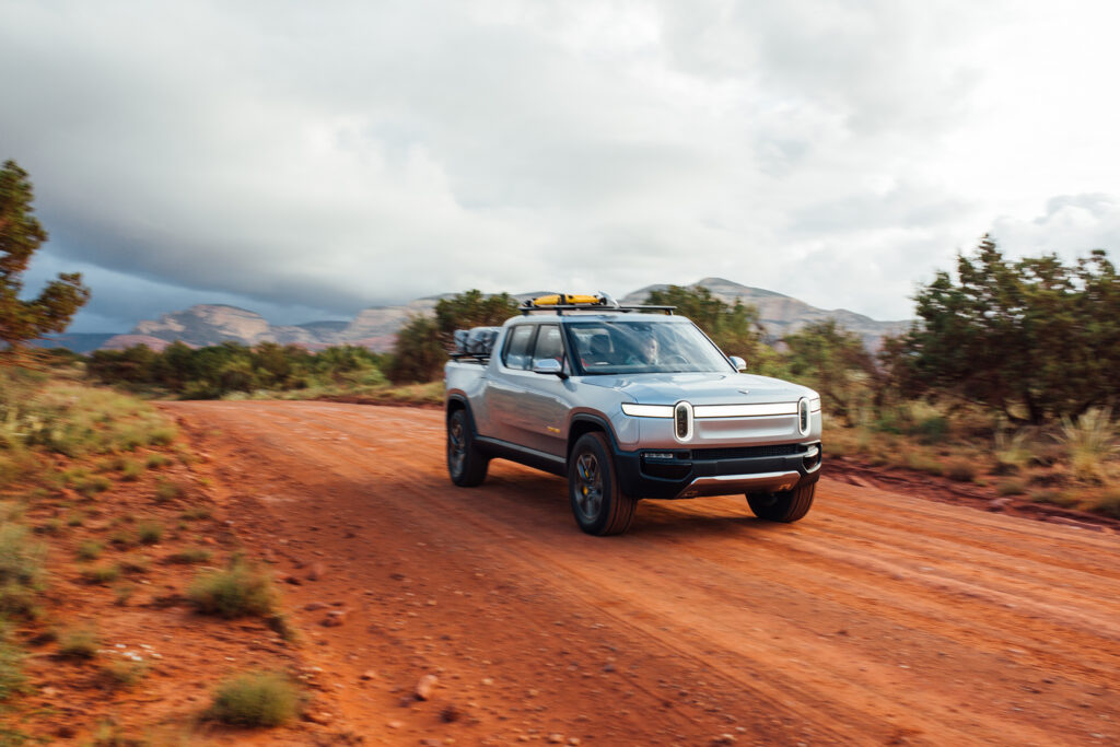 Rivian R1T electric pickup truck going off-road