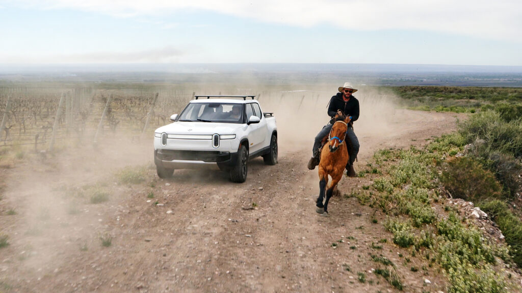 Rivian R1T electric pickup truck going off-road