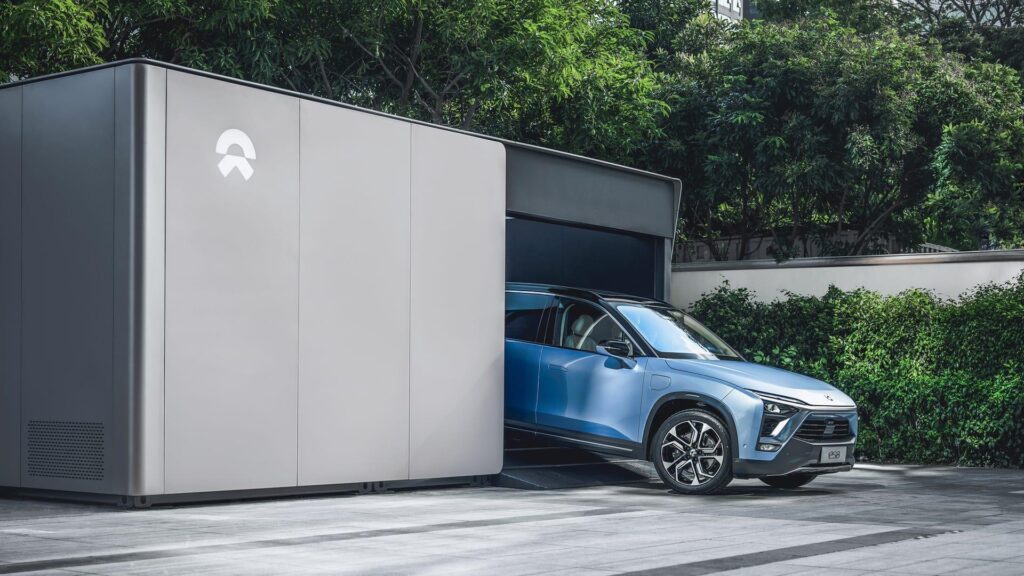 Nio EV at a battery swap station
