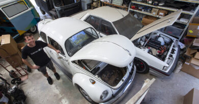 Traction EV's James Pauly with 1987 Nissan R31 Skyline and VW Beetle with electric conversions