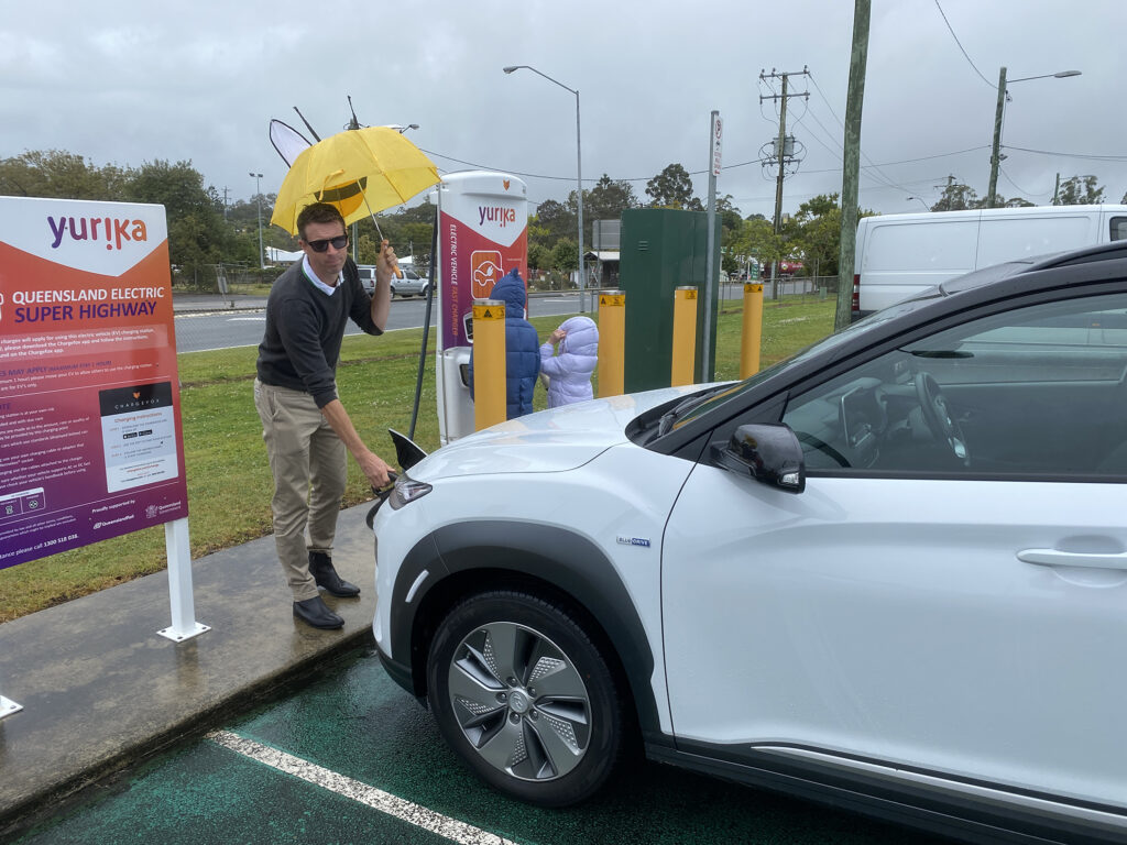 Unsheltered Yurika electric vehicle fast charge station, Cooroy, Queensland