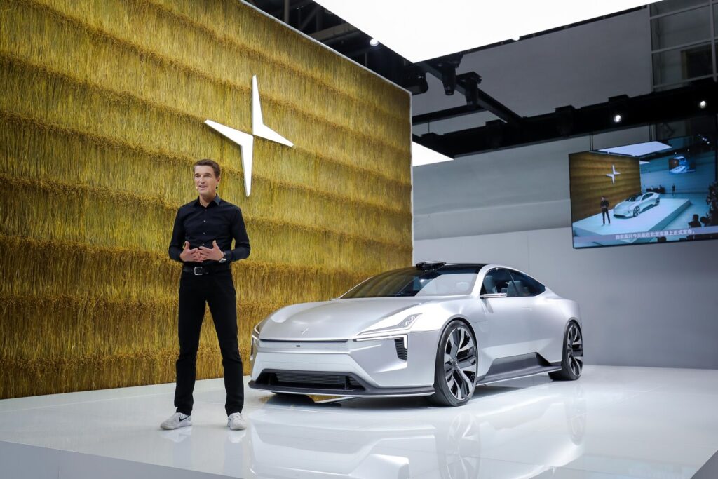 Polestar boss Thomas Ingenlath with the Precept concept, which is heading for production