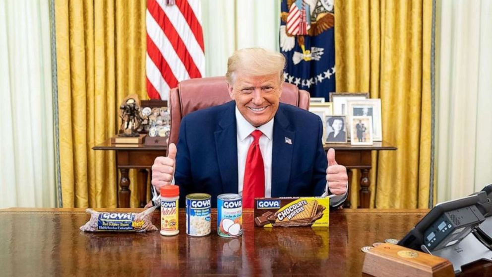US president Donald Trump promotes Goya from the Oval Office