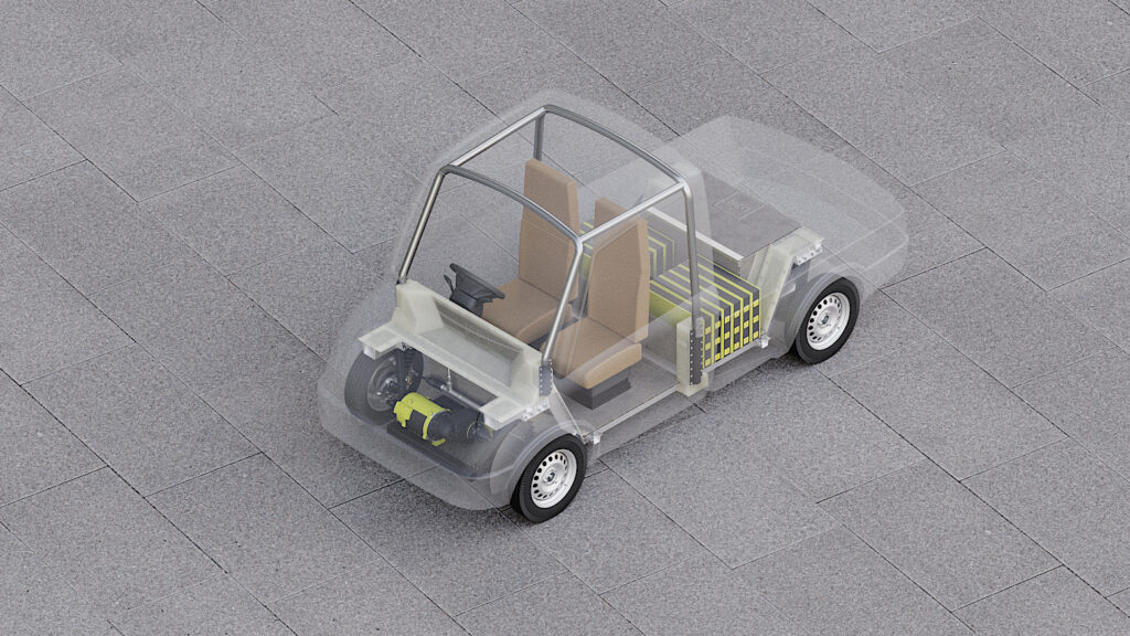 Designs showing an electric tuk tuk created by D2H Advanced Technologies in the UK