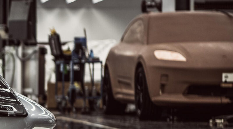A Porsche clay model believed to be the upcoming Porsche Macan electric vehicle