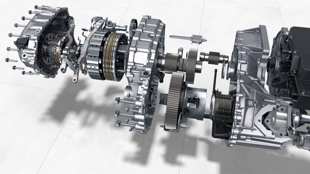 Porsche Taycan two-speed transmission exploded diagram