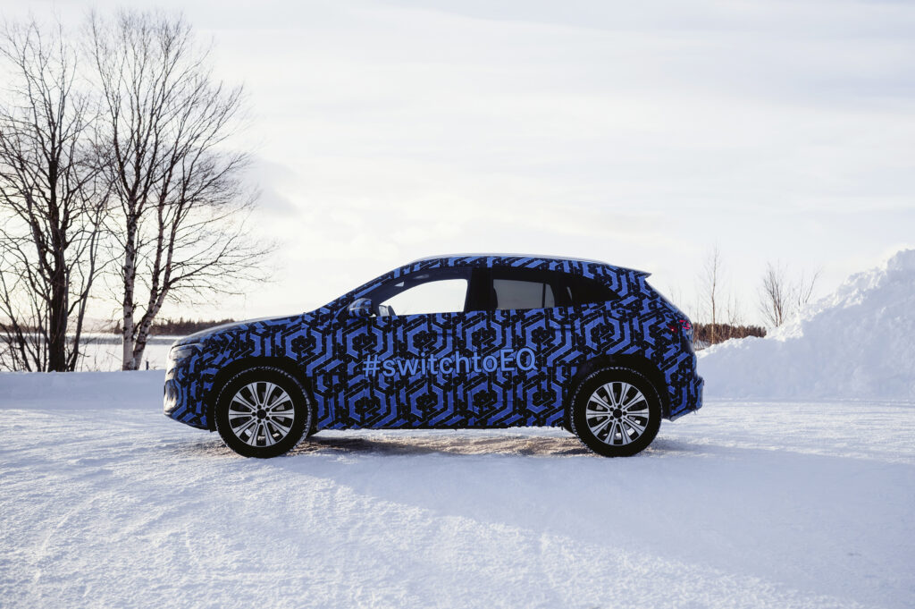 The Mercedes-Benz EQA compact electric SUV during winter testing ahead of the start of manufacturing late in 2020