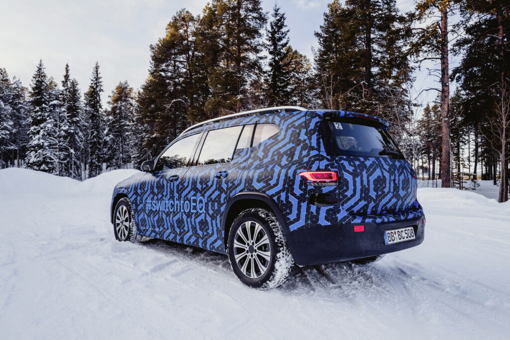 The Mercedes-Benz EQB electric SUV during winter testing in 2020