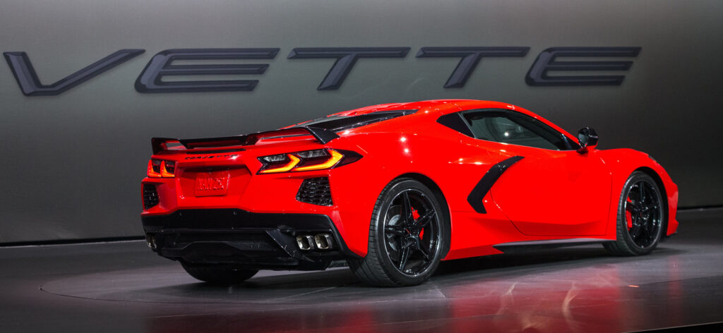 The Chevrolet Corvette Stingray at its reveal in 2019