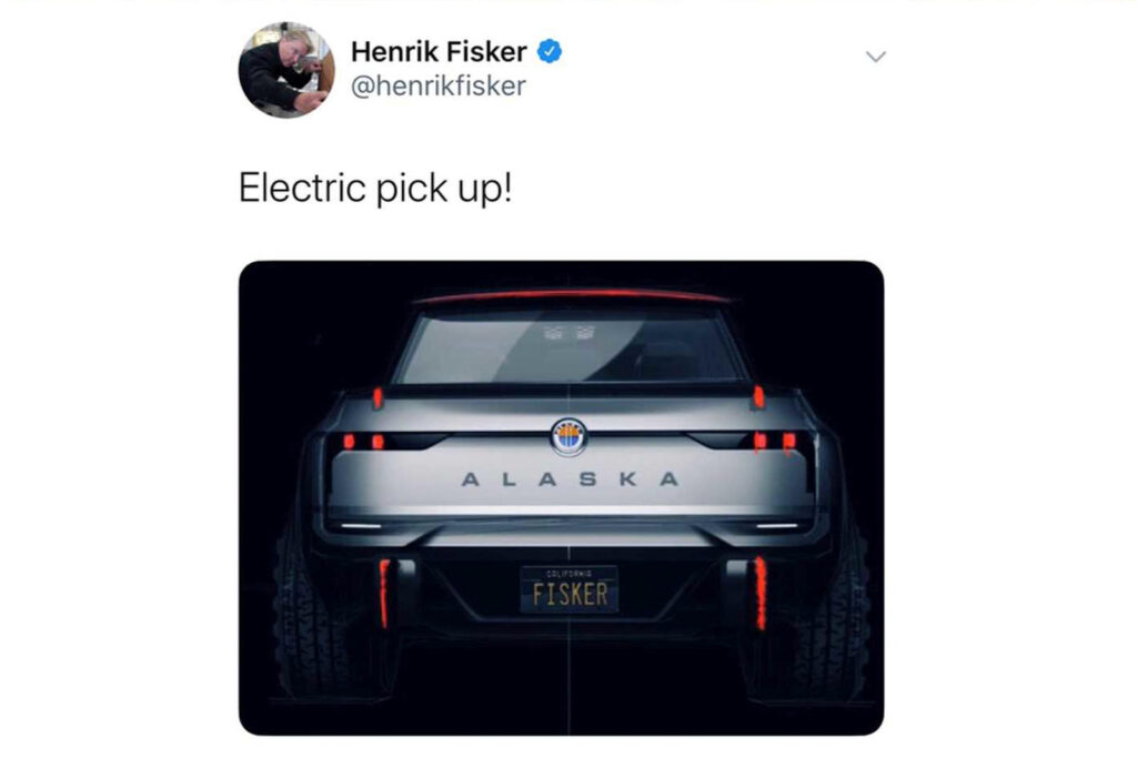 2020 teaser of the Fisker Alaska pick-up truck