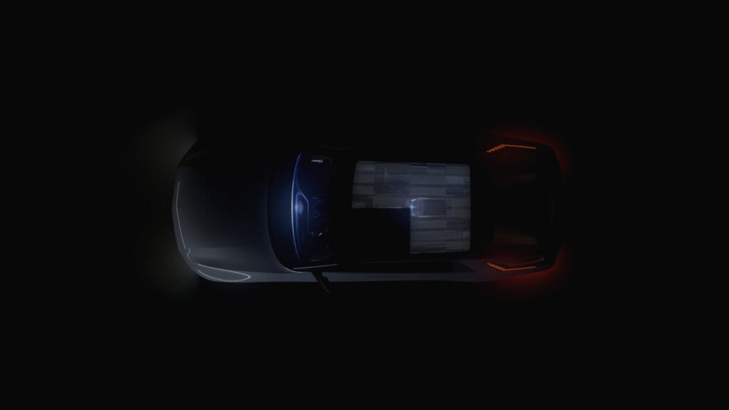 Teaser showing the overhead outline and roof - inlcuding the electrochromatic roof that is segmented in quadrants - of the new Cadillac Celestiq flagship limousine