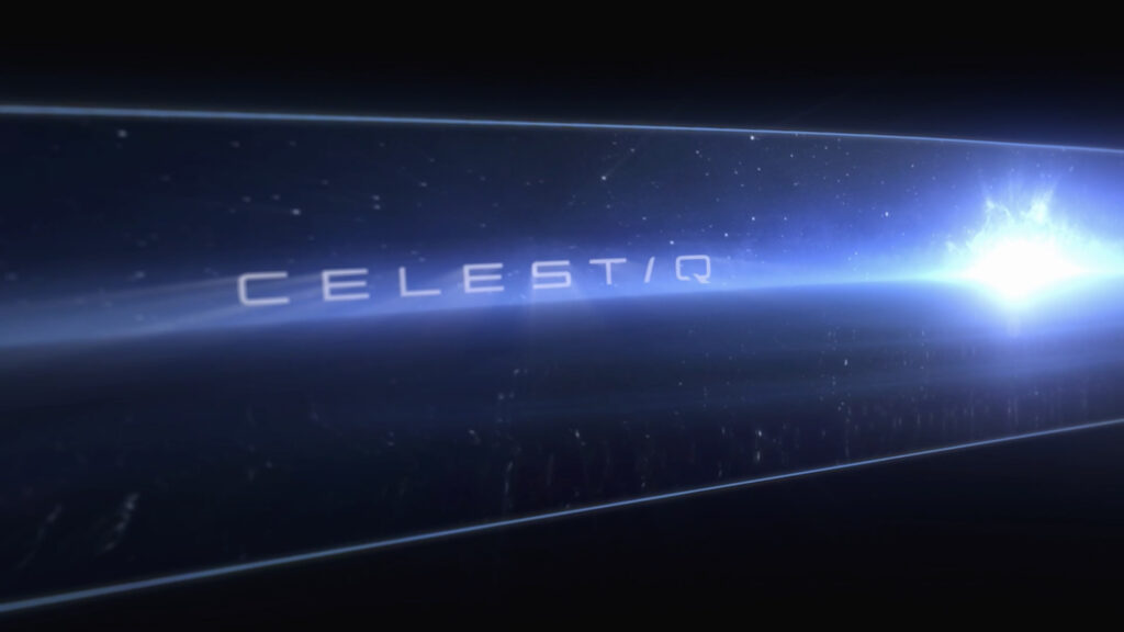 Teaser showing the badge of the new Cadillac Celestiq flagship limousine as displayed on the enormous digital screen inside