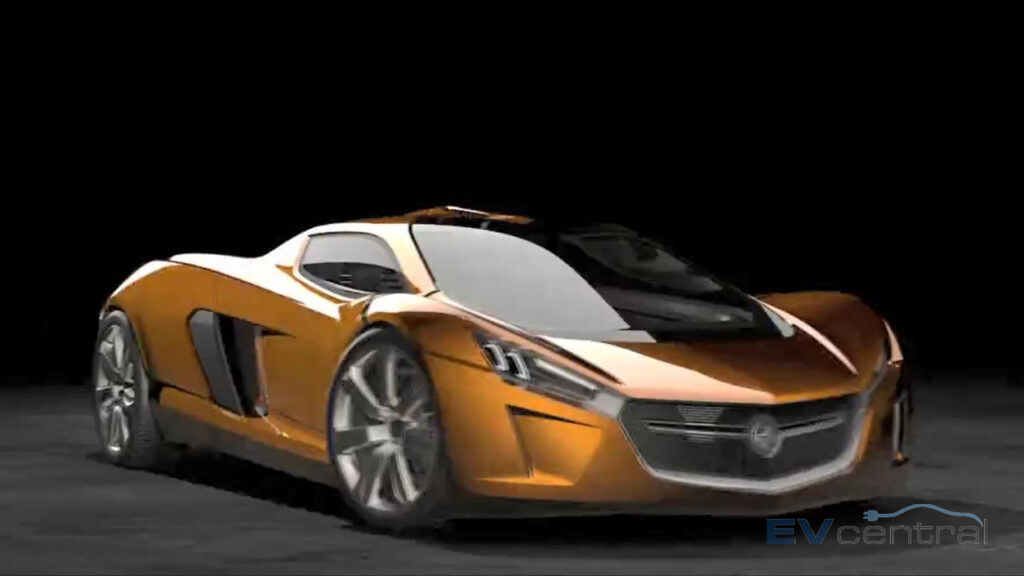 Screen shot from a General Motors video showing the Holden Superute electric supercar concept, which was never shown publicly