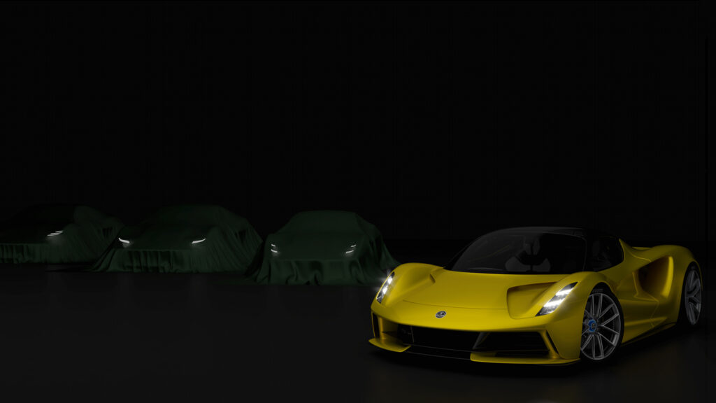 As well as the upcoming Evija electric hypercar (right) Lotus has confirmed it is working on three all-new sports cars, one of which is known as the Type 131 and is expected to get a V6 hybrid system