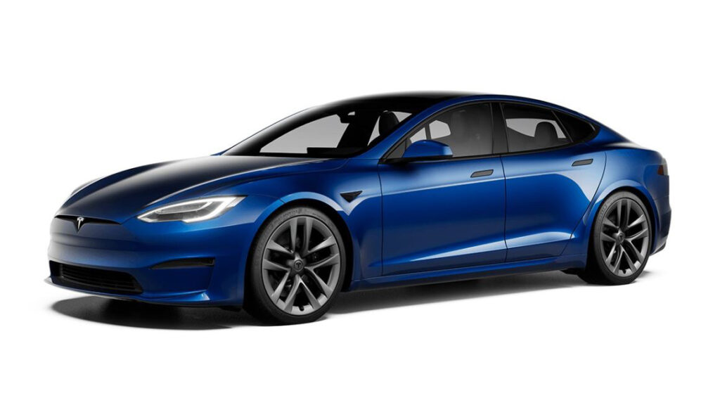 The updated Tesla Model S replaces some chrome exterior components with black highlights and gets new alloy wheels
