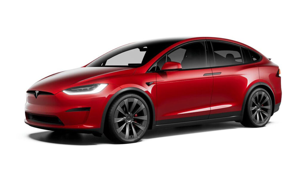 The Tesla Model X for 2021 gets design tweaks, including new wheels and black highlights in lieu of chrome