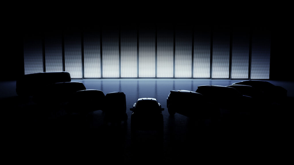 Silhoutte of some of the new Kia models - including 7 dedicated EVs by 2027 - as part of the Kia brand relaunch