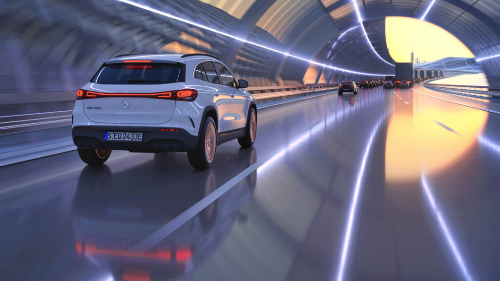 Mercedes-Benz EQA in a futuristic graphic/CGI