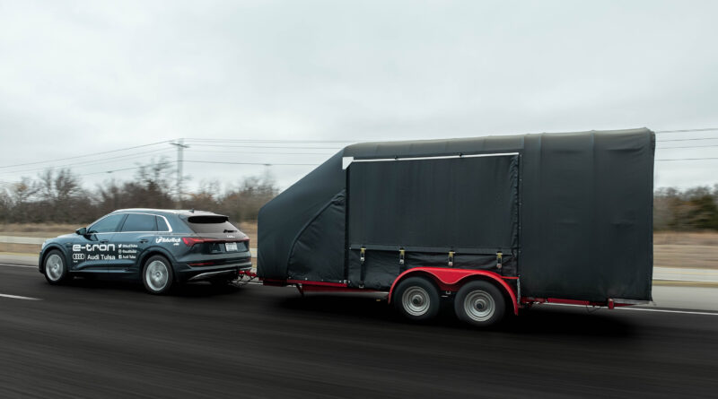 The Audi e-Tron electric SUV towing a 1814kg trailer in the United States