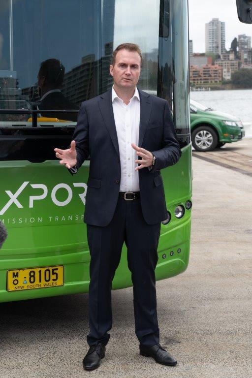 Nexport managing director Luke Todd with one of the BYD electric buses that is a precursor to BYD cars being sold in Australia by 2022