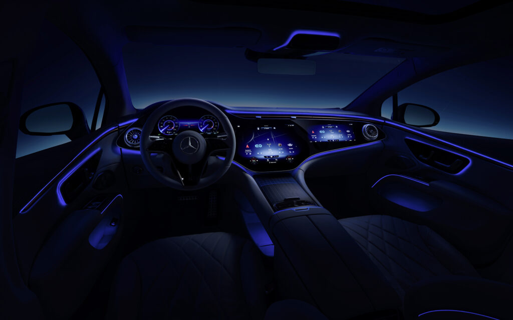 Interior of the Mercedes-Benz EQS electric limousine