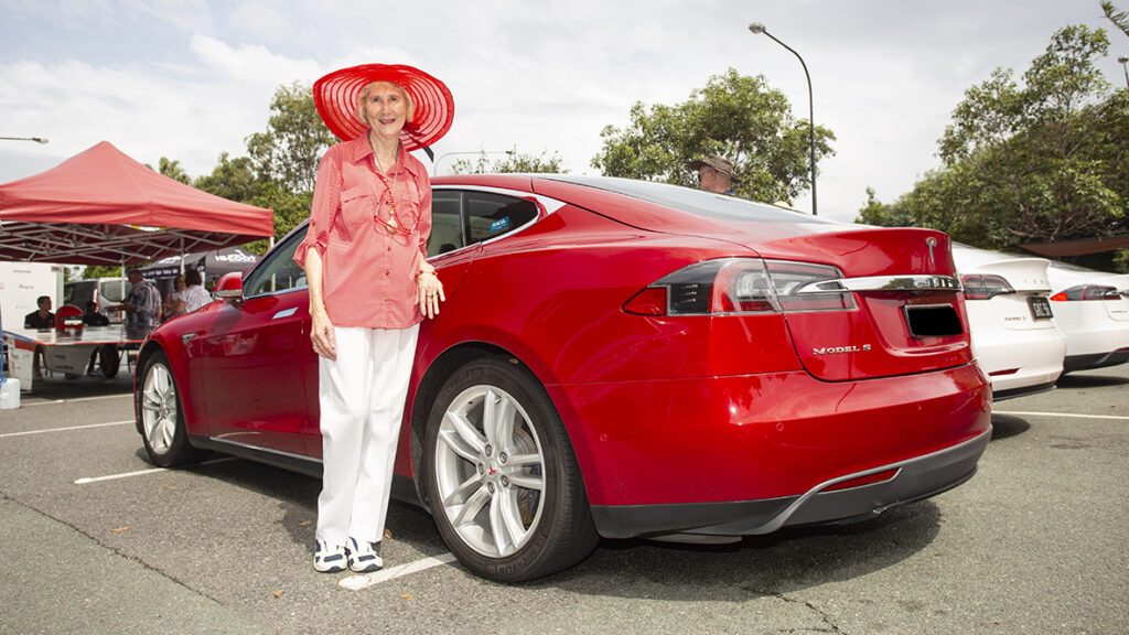 Ronlyn Jacobson with her 2015 Tesla Model S 70