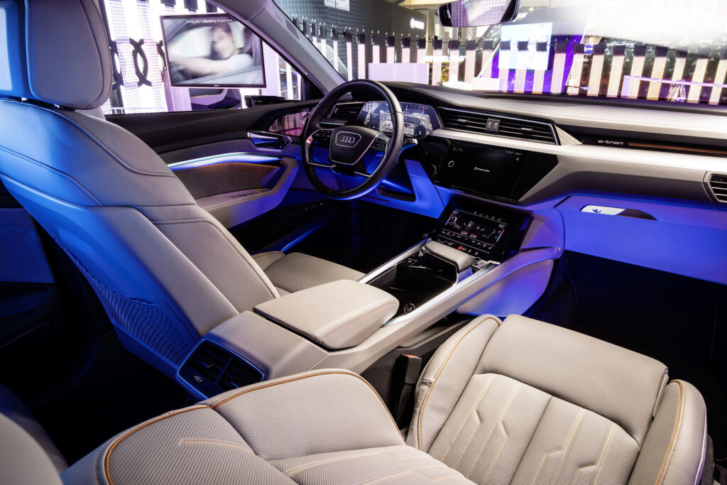 An Audi A8 showing the immersive sound concept Audi showcased in 2019. The company says it will fit a production car with immersive sound in 2024 or 2025.