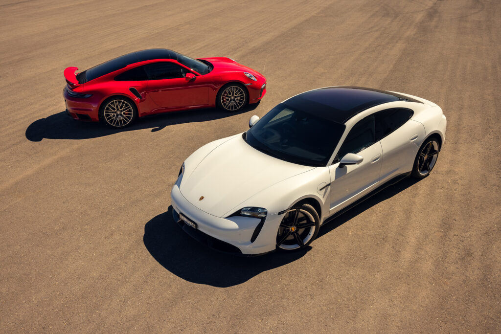 Porsche 911 Turbo and Porsche Taycan Turbo S go head to head at The Bend in South Australia