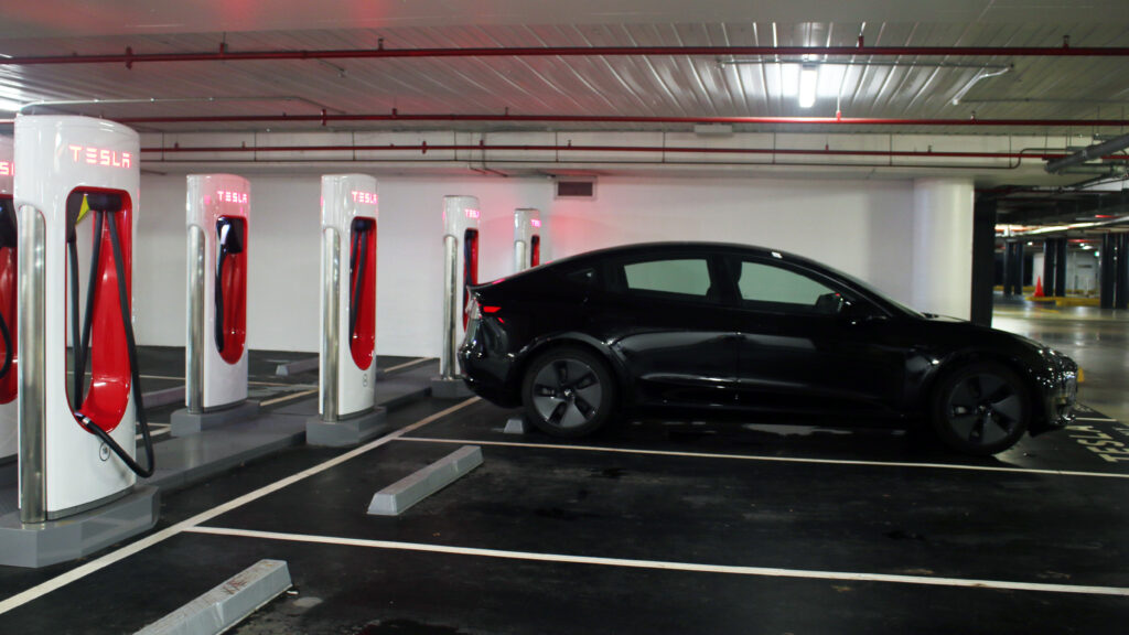 Tesla Model 3 Standard Range Plus (SR+) at a Tesla Supercharging station in Sydney