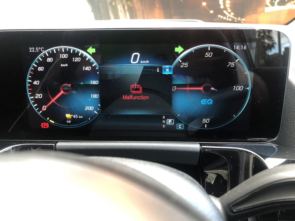 Mercedes-Benz EQA 250 broken down after showing a "malfunction" warning