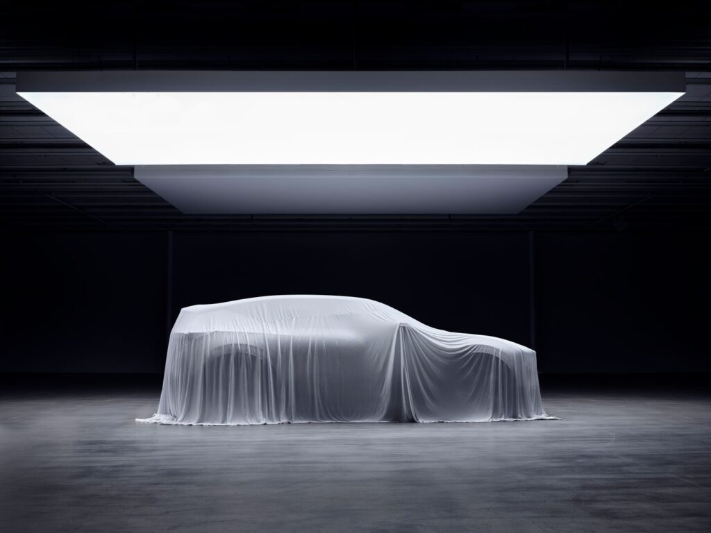 Teaser image showing the 2022 Polestar 3 under a cover