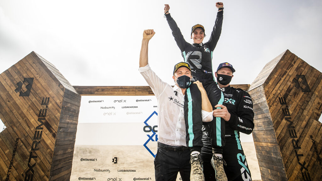 Nico Rosberg, founder and CEO, Rosberg X Racing with Molly Taylor (AUS)/Johan Kristoffersson (SWE) JBXE Extreme-E Team at the Extreme E 2021 Ocean X Prix in Senegal.