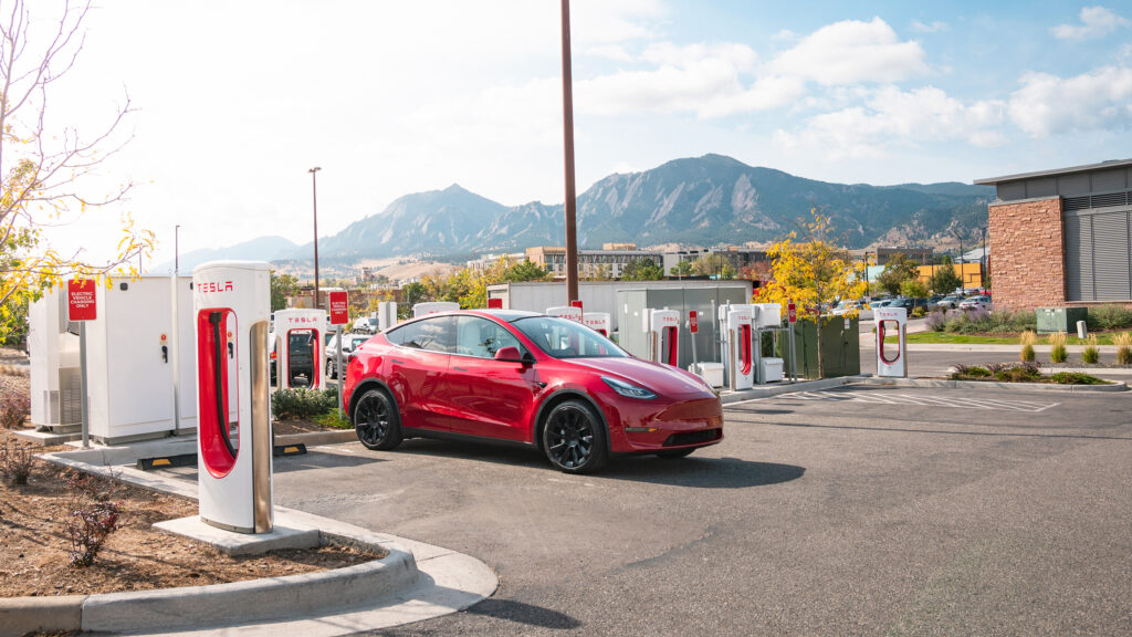 Tesla Model Y at a Supercharger station
