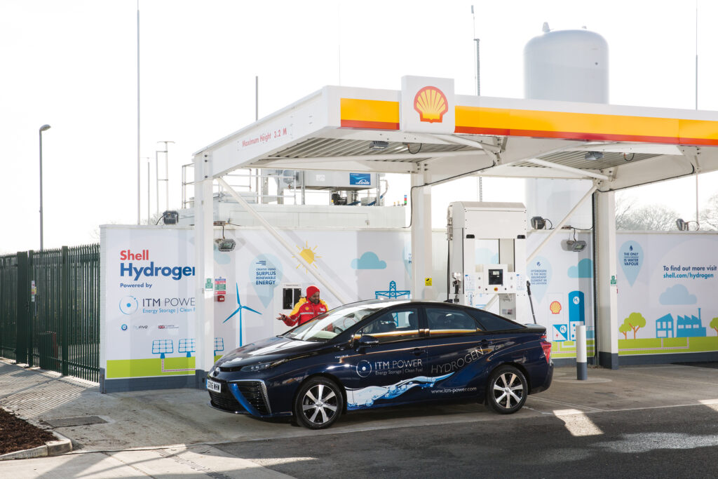 Toyota Mirai refuels at Shell UK Future Fuels, Cobham, Surrey, UK, 2017