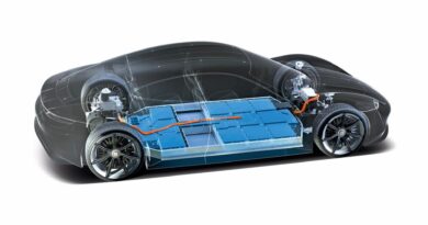 Porsche Mission E cutaway showing the battery pack for the car that went on to become the Taycan