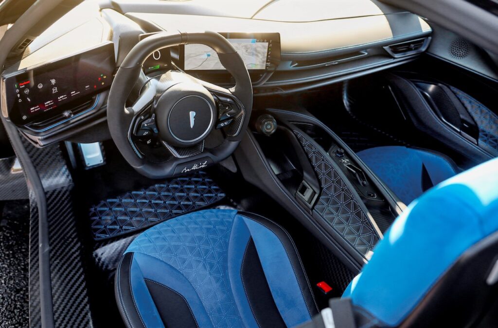 The interior of the Pininfarina Battista that made its driving debut in California