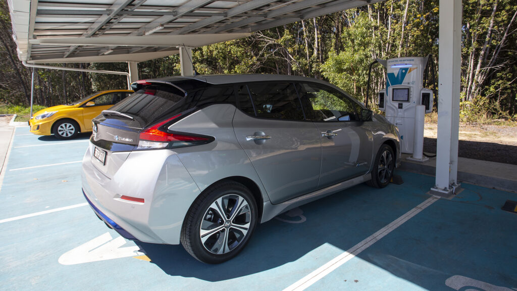 2021 Nissan Leaf E+ charging at a 350kW Evie fast charger