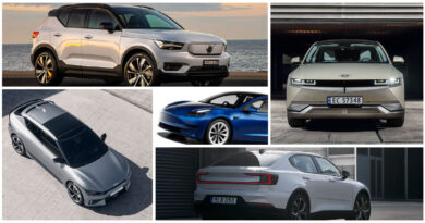 EV comparison collage: Polestar 2, Tesla Model 3, Kia EV6, Hyundai Ioniq 5, Volvo XC40 Pure Electric