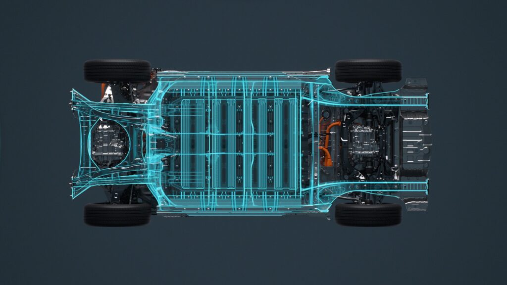 Cutaway showing the Toyota bZ4X electrical architecture
