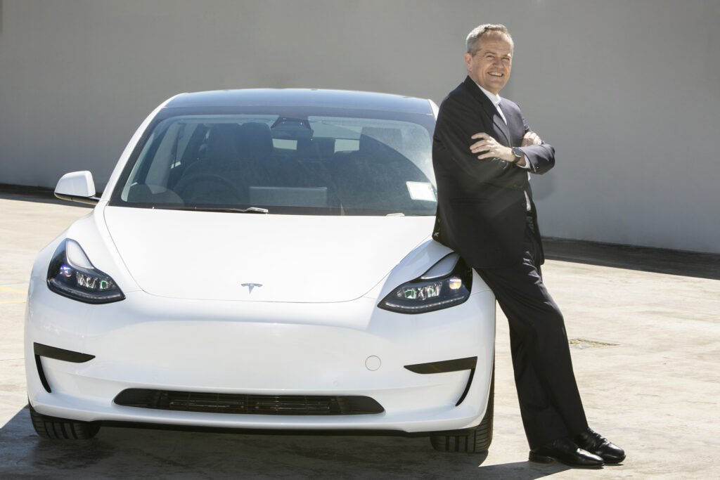 Bill Shorten and his Tesla Model 3
