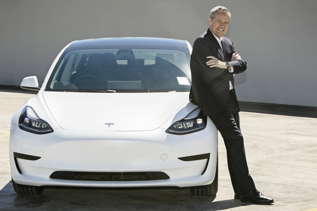 Bill Shorten and his Tesla Model 3