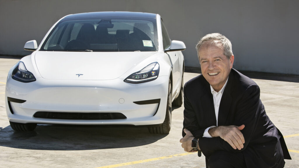 Bill Shorten and his Tesla Model 3