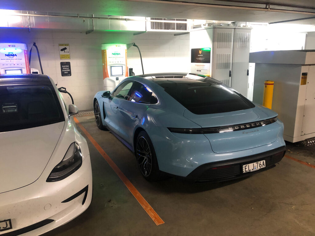 Porsche Taycan 4S charging at a 350kW ultra-rapid charger