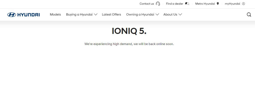 A note on the Hyundai Australia website for people trying to pre-order one of the first batch of 400 Ioniq 5s into the country